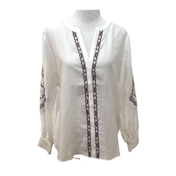 Chico's Ivory Lycelle Embroidered Long Sleeve Shirt Size 12 (2) NWT - Picture 1 of 11